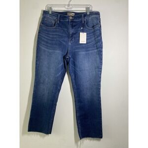 Kut from the Kloth Rachael High Rise Fab Ab Mom Jean Raw Hem Cropped Denim 16P